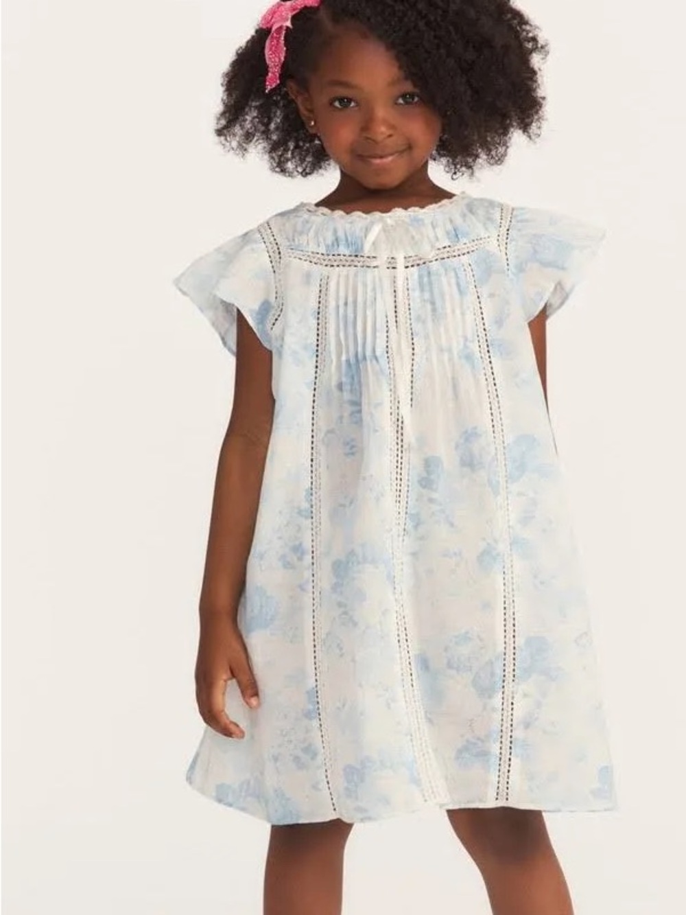 LoveShackFancy Girls Blue Floral Flutter Sleeve Dress 5-6Y